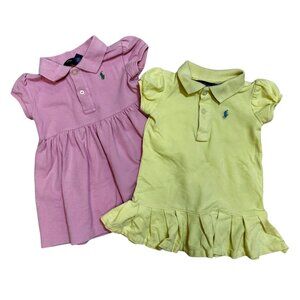 Ralph Lauren Baby Girl Polo Dress Bundle 12M–18M | Pink & Yellow, Cotton Dresses